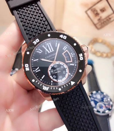 Copy Cartier Calibre De Diver Rose Gold Black Face Watches